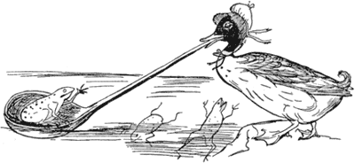 Упрямая Утка, ловящая на Ужин лягушек Для любителей вкусно поесть