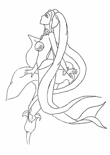 Раскраска Русалка с цветком